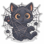 Griezelige Kitten Web Halloween Sticker (Voorkant)
