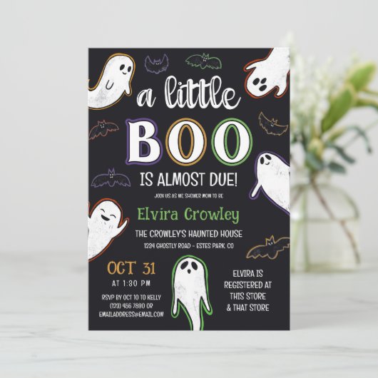Griezelige kleine Boo Halloween babyborrel Kaart (Staand voorkant)
