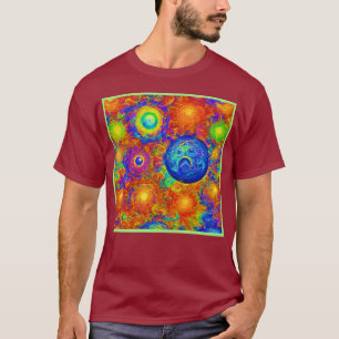 Griezelige kleurrijke droevige planeten t-shirt