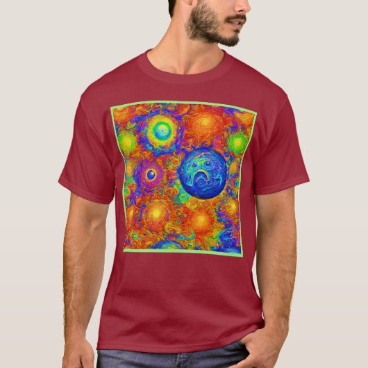 Griezelige kleurrijke droevige planeten t-shirt (Voorkant)