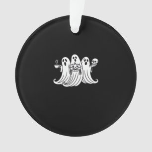 Griezelige koffie slurpende pompoen houdend ornament