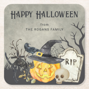Griezelige Kostuums en Cocktails Halloween Kartonnen Onderzetters