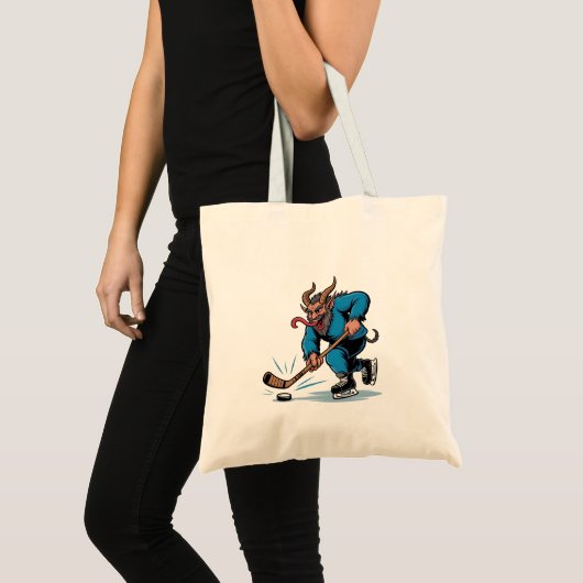 Griezelige Krampus die ijshockey speelt met Kerstm Tote Bag (Voorkant (product))