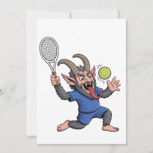 Griezelige Krampus die Tennis speelt met Kerstmis Save The Date