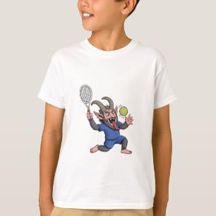 Griezelige Krampus die Tennis speelt met Kerstmis T-shirt
