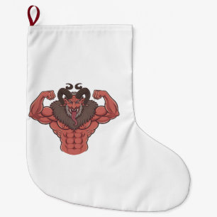 Griezelige Krampus Kerstmis Flexing Spier Fitness Grote Kerstsok