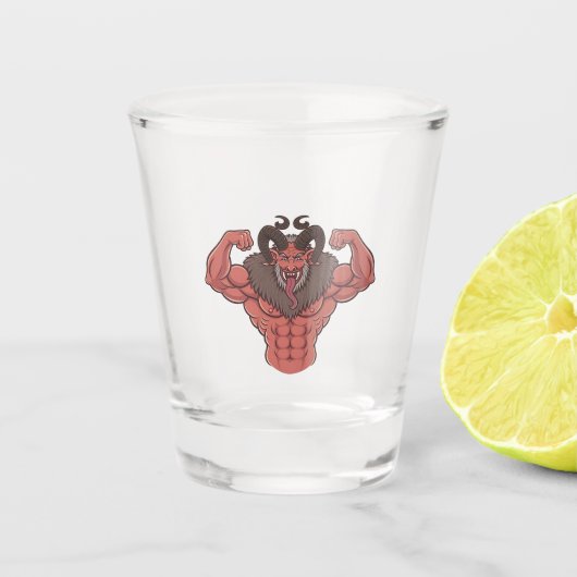 Griezelige Krampus Kerstmis Flexing Spier Fitness Shot Glas (Voorkant)