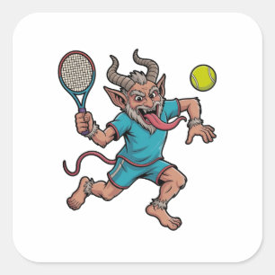 Griezelige Krampus speelt tennis Kerst sport Vierkante Sticker