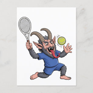 Griezelige Krampus speelt tennis Kerstmis Feestdagenkaart