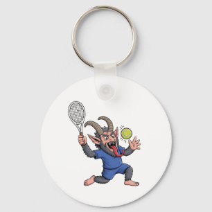Griezelige Krampus speelt tennis met Kerst Sleutelhanger
