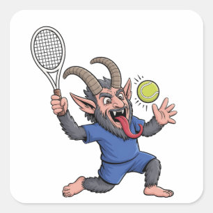 Griezelige Krampus speelt tennis met Kerst Vierkante Sticker