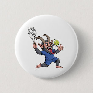 Griezelige Krampus speelt tennis met Kerstmis Ronde Button 5,7 Cm