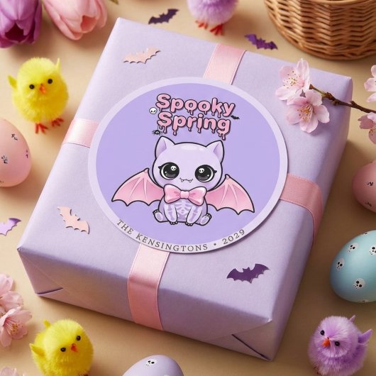 Griezelige Lente Vleermuis Lavendel Pastel Goth Ro Ronde Sticker