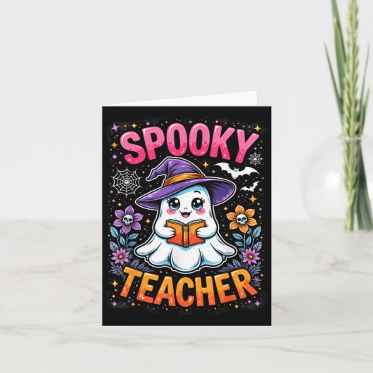 Griezelige leraar Schattig spook leest boek Grappi Kaart (Voorkant)