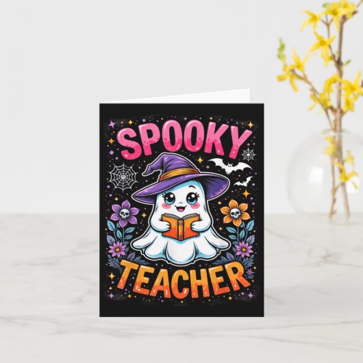 Griezelige leraar Schattig spook leest boek Grappi Kaart (Gele Bloem)