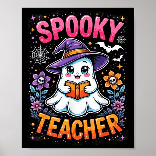 Griezelige leraar Schattig spook leest boek Grappi Poster (Voorkant)