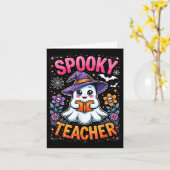Griezelige leraar Schattige geest leest boek Grapp Kaart (Gele Bloem)