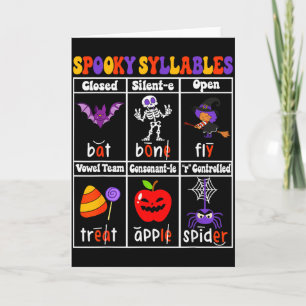 Griezelige lettergrepen leraar grappig Halloween o Kaart