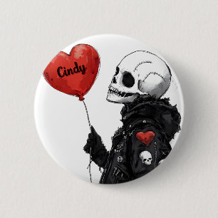 Griezelige Liefje - Aanpasbare Schedel met Ballon Ronde Button 5,7 Cm