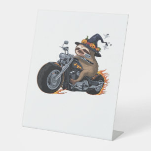 Griezelige Luiaard Motorrit Halloween Biker Pret C Reclamebord Met Voetstuk