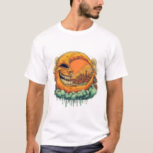 Griezelige Maan Brandend Dorp Grafische T-shirt
