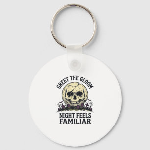 Griezelige Maan Schedel Halloween Grafische Shirt_ Sleutelhanger