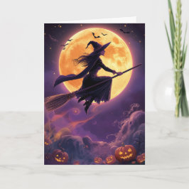 Griezelige Maanlicht Heks Halloween Feestdagen Kaart