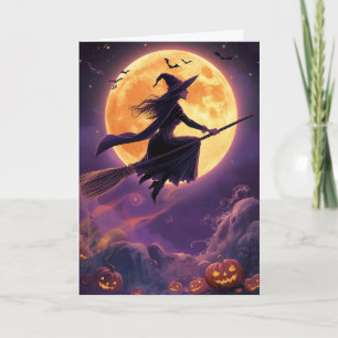Griezelige Maanlicht Heks Halloween Feestdagen Kaart
