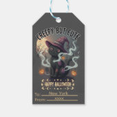 Griezelige maar schattige kat Fijne Halloween Cadeaulabel (Voorkant)
