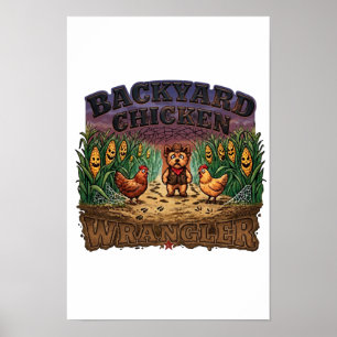 Griezelige Maisdoolhof Yorkie & Kippen Halloween Poster
