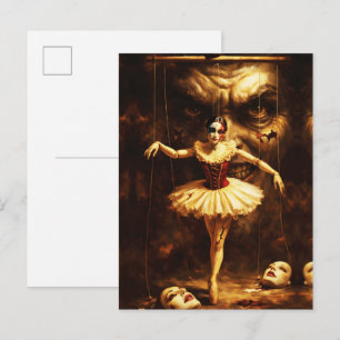 Griezelige marionet ballerina horror poppenkunst briefkaart