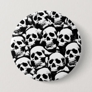 Griezelige menselijke schedels patroon horror goth ronde button 7,6 cm