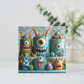 GRIEZELIGE MONSTERS CAKE KINDEREN VERJAARDAG KAART (Staand voorkant)