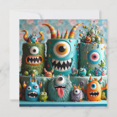 GRIEZELIGE MONSTERS CAKE KINDEREN VERJAARDAG KAART (Voorkant)