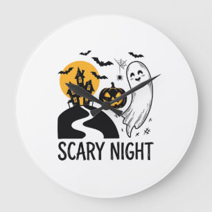 Griezelige Nacht Halloween Spokenhuis Spook Ontwer Grote Klok