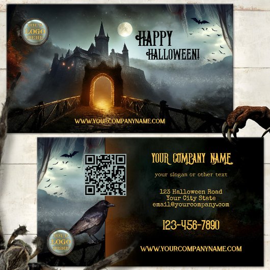 Griezelige Nacht Kasteel Halloween Zakelijke Kaart Visitekaartje