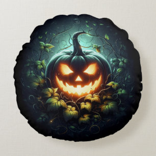 Griezelige natuur gloeiende Halloween pompoen Rond Kussen