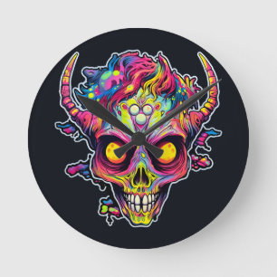 Griezelige neon schedel demon ronde klok