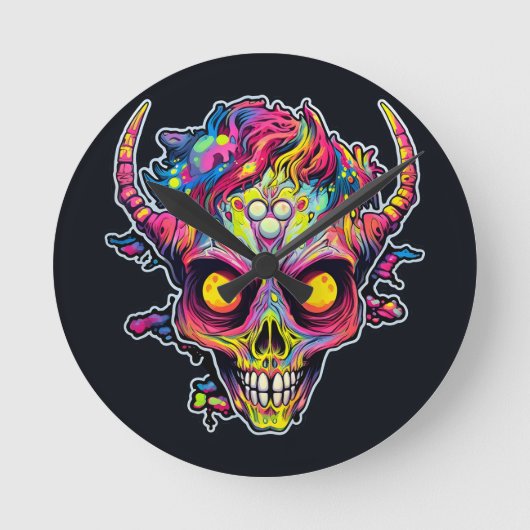 Griezelige neon schedel demon ronde klok (Voorkant)