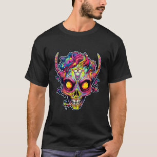 Griezelige neon schedel demon t-shirt