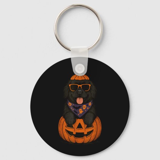 Griezelige Newfoundlandse hond pompoen Halloween N Sleutelhanger (Voorkant)