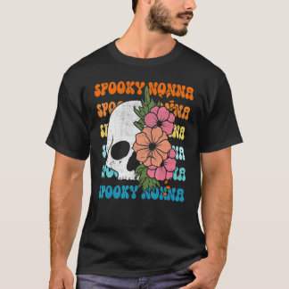 Griezelige Nonna Groovy Bloemenskelet Halloween Ko T-shirt