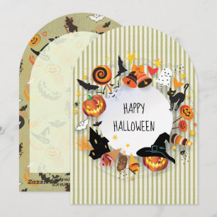 Griezelige Olijfgroene Strepen Halloween Pompoen T Feestdagenkaart