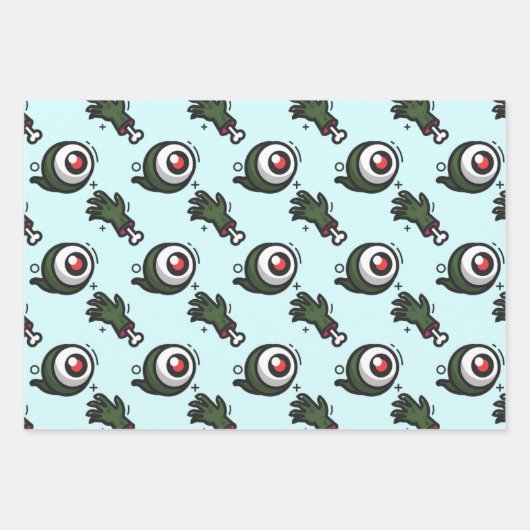 Griezelige Oogbollen Zombie Handen Botten Hallowee Inpakpapier Vel (Voorkant 3)