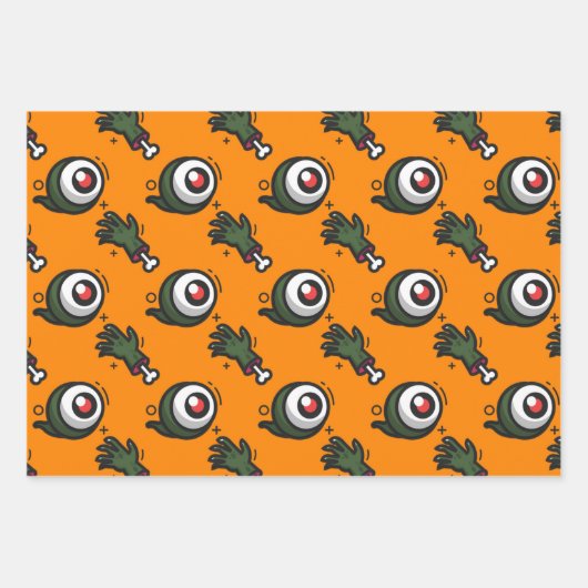 Griezelige Oogbollen Zombie Handen Botten Hallowee Inpakpapier Vel (Voorkant 2)