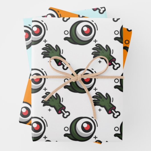 Griezelige Oogbollen Zombie Handen Botten Hallowee Inpakpapier Vel (In situ)