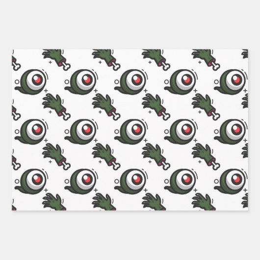 Griezelige Oogbollen Zombie Handen Botten Hallowee Inpakpapier Vel (Voorkant)