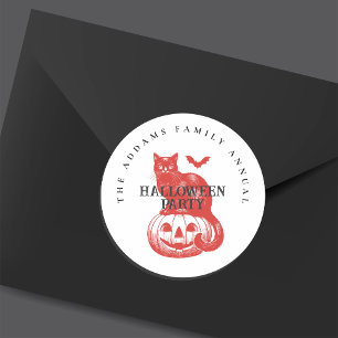 Griezelige Oranje Pompoen Kat en Vleermuis Hallowe Ronde Sticker
