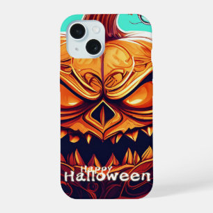 Griezelige oranje pompoen met gezicht, Halloween iPhone 15 Case