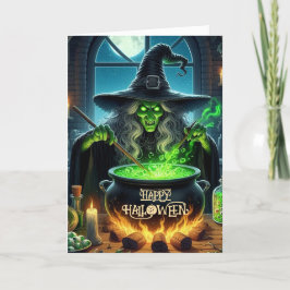 Griezelige Oude Heks Halloween Feestdagen Kaart
